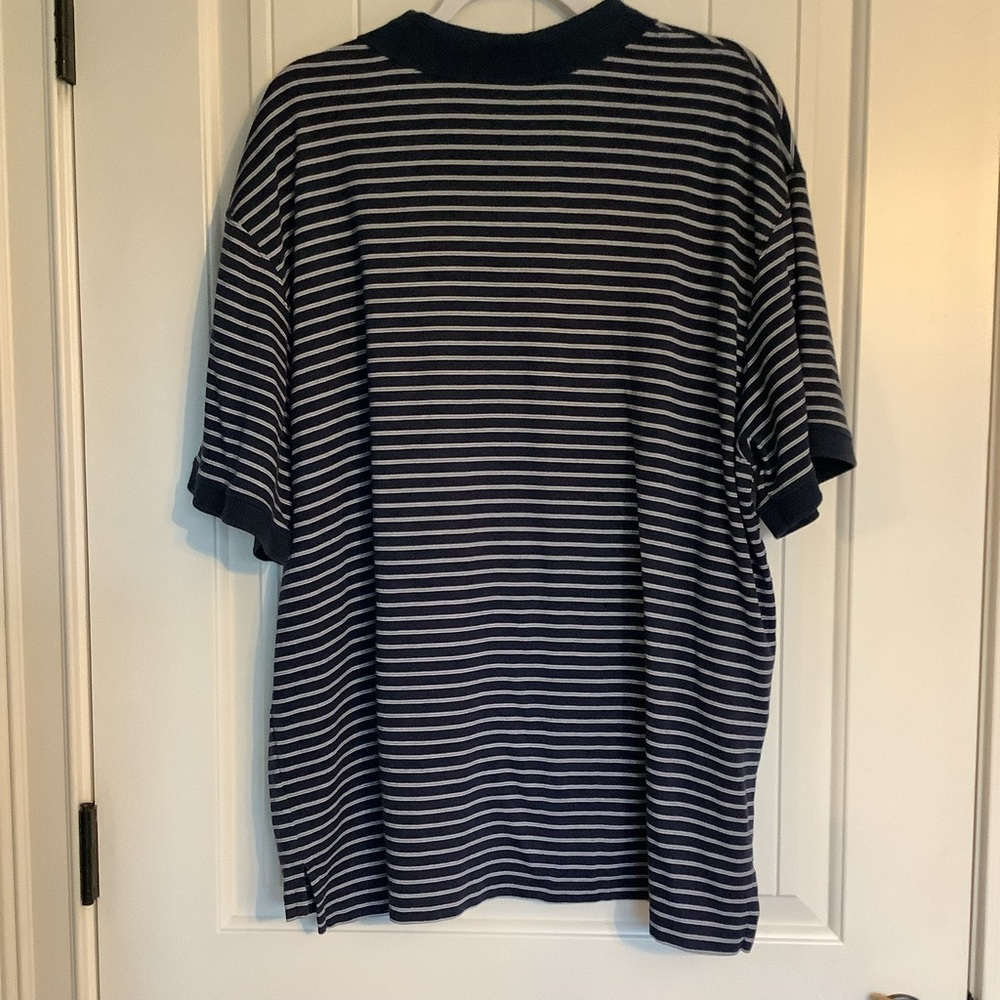 L.L. Bean Men's Polo Shirt - Dark Blue and White Stripes - Picture 4 of 4